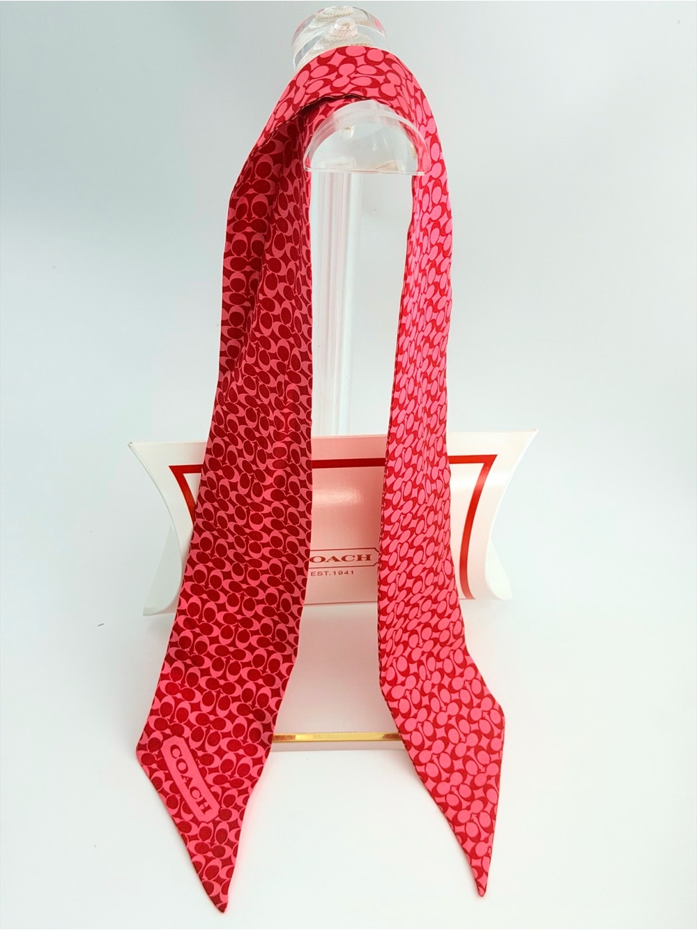 Authentic COACH Reversible Silk Skinny Scarf - Pink & Red Monogram